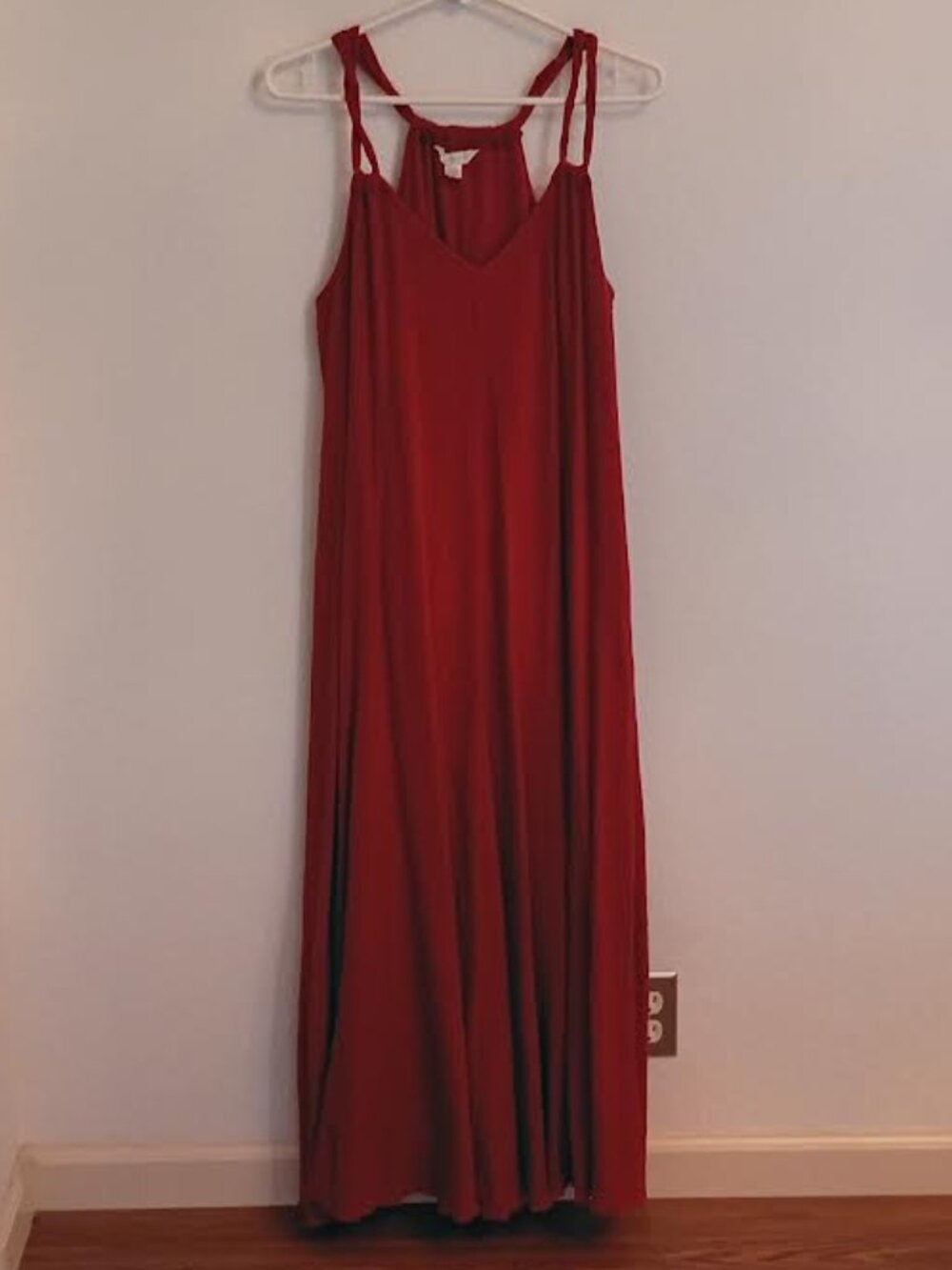 GARNET HILL RASPBERRY MAUVE CRINKLE GAUZE TWIST HALTER MAXI DRESS LINED SIZE MED